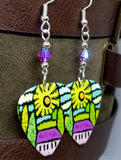 Sun and Trees Landscape Guitar Pick Earrings with Fuchsia AB Swarovski Crystals