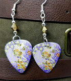 Purple Flowered Origami Paper Style Guitar Pick Earrings with Gold Swarovski Crystals