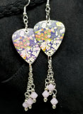 Flowered Origami Paper Style Guitar Pick Earrings with Pink Alabaster Swarovski Crystal Dangles