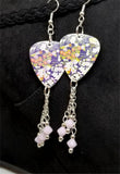 Flowered Origami Paper Style Guitar Pick Earrings with Pink Alabaster Swarovski Crystal Dangles