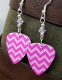 Pink Chevron Guitar Pick Earrings with Light Pink Swarovski Crystals