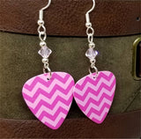 Pink Chevron Guitar Pick Earrings with Light Pink Swarovski Crystals