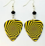 Yellow and Black Optical Illusion Guitar Pick with Black Swarovski Crystals