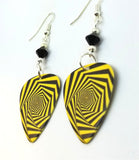 Yellow and Black Optical Illusion Guitar Pick with Black Swarovski Crystals