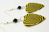 Yellow and Black Optical Illusion Guitar Pick with Black Swarovski Crystals