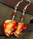 Christmas Candle Scene Guitar Pick Earrings with Indian Red Swarovski Crystals