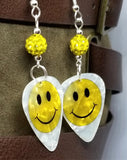 Smiley Face Guitar Pick Earrings with Yellow Pave Beads