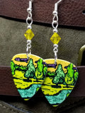 Tree Landscape Guitar Pick Earrings with Yellow Swarovski Crystals