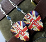 Keep Calm and Play Guitar British Flag Guitar Pick Earrings with Blue Swarovski Crystals