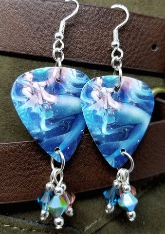 Anime Mermaid Guitar Pick Earrings with Swarovski Crystal Dangles