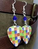 Colored Squares Guitar Pick Earrings with Blue Swarovski Crystals