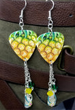 Pineapple Guitar Pick Earrings with Flip Flop Charm and Swarovski Crystal Dangles