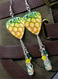 Pineapple Guitar Pick Earrings with Flip Flop Charm and Swarovski Crystal Dangles
