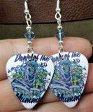 Dawn of the Mummy Guitar Pick Earrings with Blue Swarovski Crystals