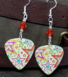 Yellow Starry Guitar Pick Earrings with Orange Swarovski Crystals