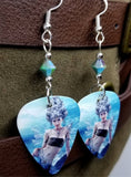 Mermaid with Black Top Guitar Pick Earrings with Opaque Turquoise AB Swarovski Crystals