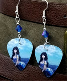 Mermaid Lounging Above Water Guitar Pick Earrings with Capri Blue AB Swarovski Crystals