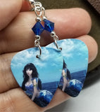 Mermaid Lounging Above Water Guitar Pick Earrings with Capri Blue AB Swarovski Crystals