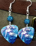Mermaid with Staff in her Hand Guitar Pick Earrings with Teal Pave Beads