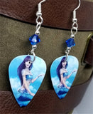 Mermaid Above Water Guitar Pick Earrings with Capri Blue AB Swarovski Crystals