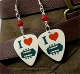 I Heart Guitars Guitar Pick Earrings with Red Swarovski Crystals