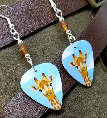 Giraffe Guitar Pick Earrings with Copper Swarovski Crystals