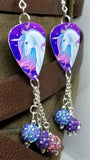 Purple, Pink and Blue Unicorn Guitar Pick Earrings with Pave Bead Dangles