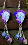 Purple, Pink and Blue Unicorn Guitar Pick Earrings with Pave Bead Dangles