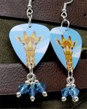 Giraffe Guitar Pick Earrings with Aqua Blue Swarovski Crystal Dangles