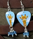 Giraffe Guitar Pick Earrings with Aqua Blue Swarovski Crystal Dangles