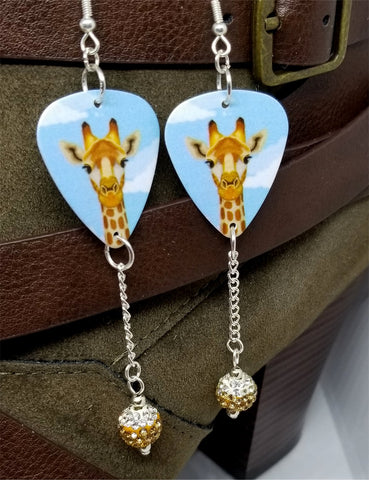 Giraffe Guitar Pick Earrings with Brown Ombre Pave Bead Dangles