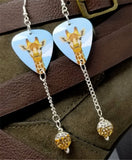 Giraffe Guitar Pick Earrings with Brown Ombre Pave Bead Dangles