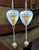 Giraffe Guitar Pick Earrings with Brown Ombre Pave Bead Dangles