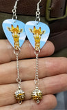 Giraffe Guitar Pick Earrings with Brown Ombre Pave Bead Dangles