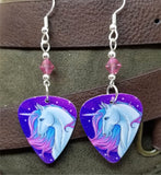 Purple, Pink and Blue Unicorn Guitar Pick Earrings with Pink Swarovski Crystals