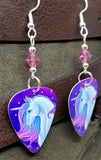 Purple, Pink and Blue Unicorn Guitar Pick Earrings with Pink Swarovski Crystals