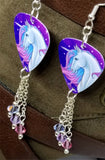 Purple, Pink and Blue Unicorn Guitar Pick Earrings with Swarovski Crystal Dangles