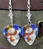 Snowman Guitar Pick Earrings with Clear Swarovski Crystals