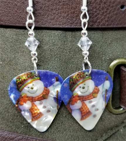 Snowman Guitar Pick Earrings with Clear Swarovski Crystals