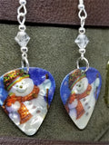 Snowman Guitar Pick Earrings with Clear Swarovski Crystals