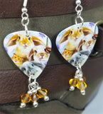 Bunny and Hamster Selfie Guitar Pick Earrings with Topaz Swarovski Crystal Dangles