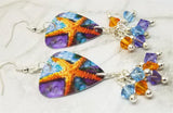 Vibrant Starfish Scene Guitar Pick Earrings with Swarovski Crystal Dangles
