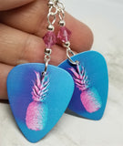 Blue and Pink Pineapple Guitar Pick Earrings with Pink Swarovski Crystals