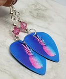 Blue and Pink Pineapple Guitar Pick Earrings with Pink Swarovski Crystals
