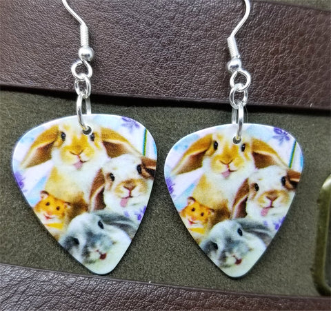 Bunny and Hamster Selfie Guitar Pick Earrings