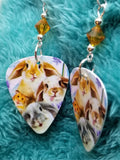 Bunny and Hamster Selfie Guitar Pick Earrings with Topaz Swarovski Crystals