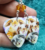 Bunny and Hamster Selfie Guitar Pick Earrings with Topaz Swarovski Crystals