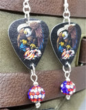 Bald Eagle and American Flag Guitar Pick with American Flag Pave Bead Dangles