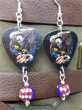 Bald Eagle and American Flag Guitar Pick with American Flag Pave Bead Dangles