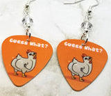 Guess What Chicken Butt Joke Guitar Pick Earrings with Clear Swarovski Crystals
